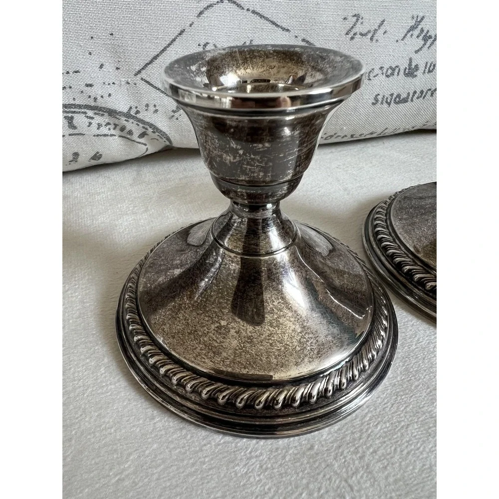 Vintage P.S. CO Sterling Silver Cobalt Candlestick Holders Pair Weighted 09